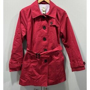 Vintage LL‎ Bean EUC OLD PORT Trench Rain Coat Bold Red Belted Petite Medium